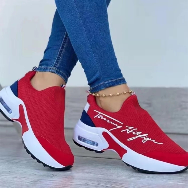 2026 Women Fashion Vulcanized Sneakers Platform Solid Color Flats Ladies Shoes Casual Breathable Wedges Ladies Walking Sneakers