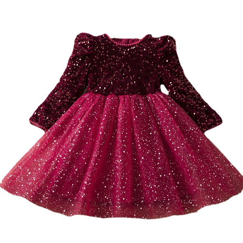 Girls Princess Party Dresses for 3-8 Yrs Kids Birthday Wedding Evening Prom Gown Spring Fall Long Sleeve Children's Dress