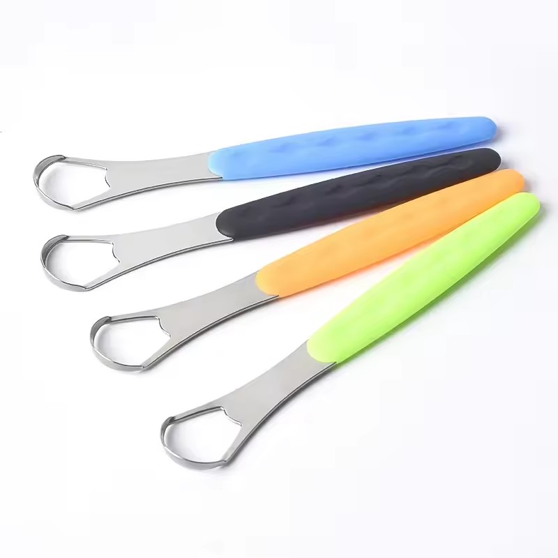 Portable Tongue Cleaner, Tongue Scraper, Stainless Steel Reusable Mouthbrush, Travel Case, Anti-Slip Handle