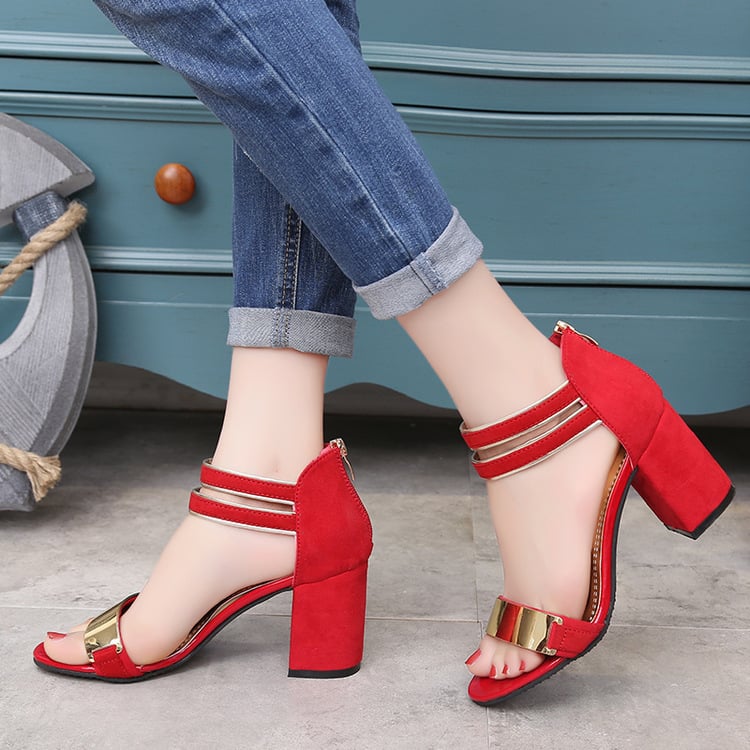 Hot Style Suede Hollow Out Buckles High-Heeled Sandals 35-43