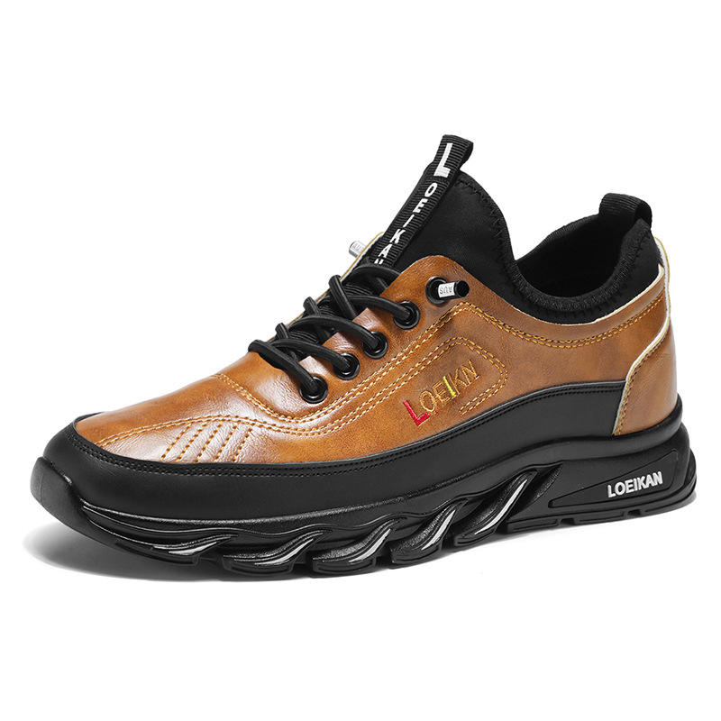 Luxury Men's Sneakers Trend Men's Casual Shoes Leather Elastic Band Driving Shoes Outdoor Wear-Resistant Sports Shoe Large Size