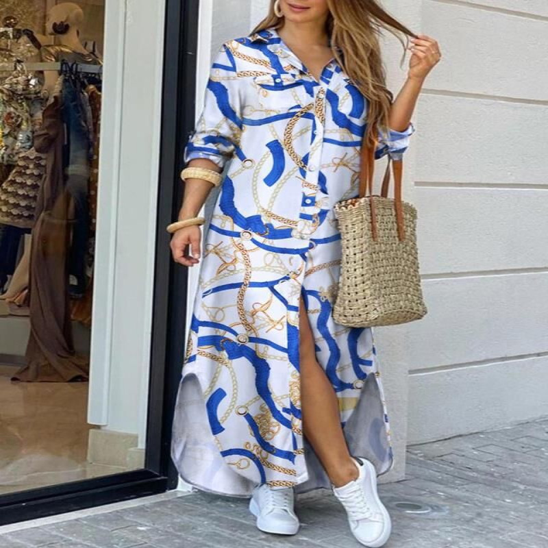Cross border Hot Selling eBay New Spring/Summer Fashion Sexy Shirt Long Dress Women
