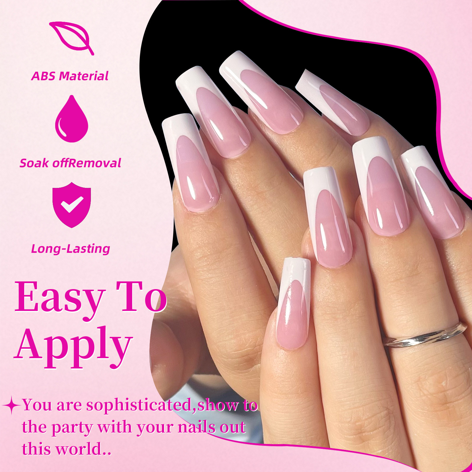144pcs French hand and foot wear nail set summer short square shiny false toenail acrylic full coverage suitable for nail salo
