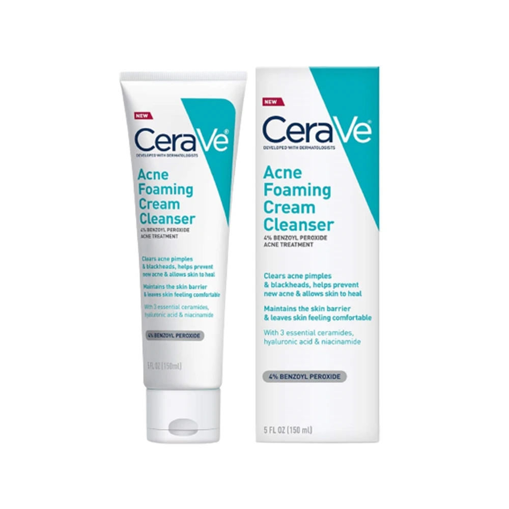 150ML CeraVe Acne Foaming Cream Cleanser 4% Benzene Peroxide for Acne and Oil Control Cream To Foam Formula Fragrance Free