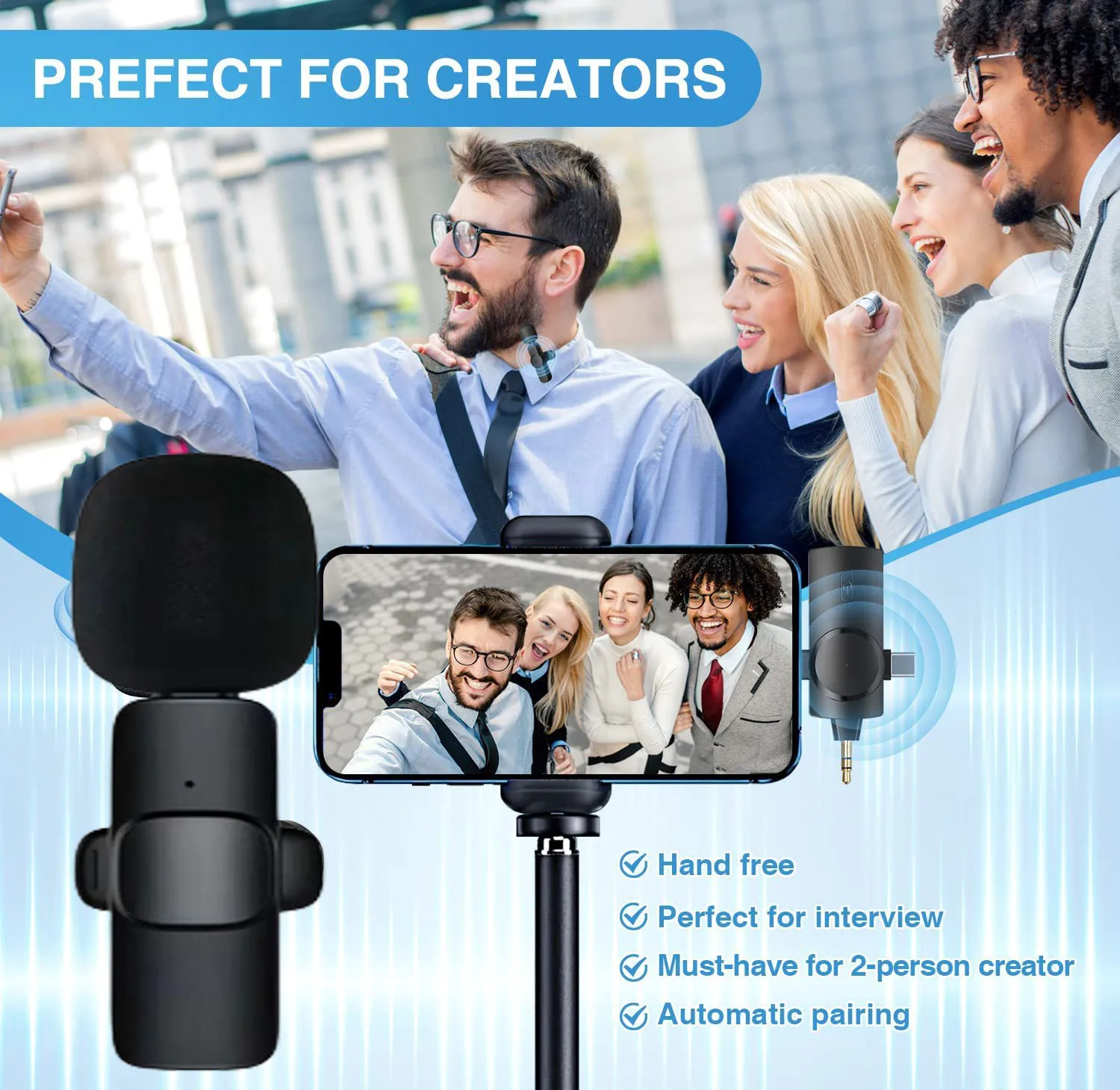 Professional 3 In 1 Wireless Lavalier Microphone for iPhone Android 3.5mm for radio Live Recording Noise Reduction Mini Microph