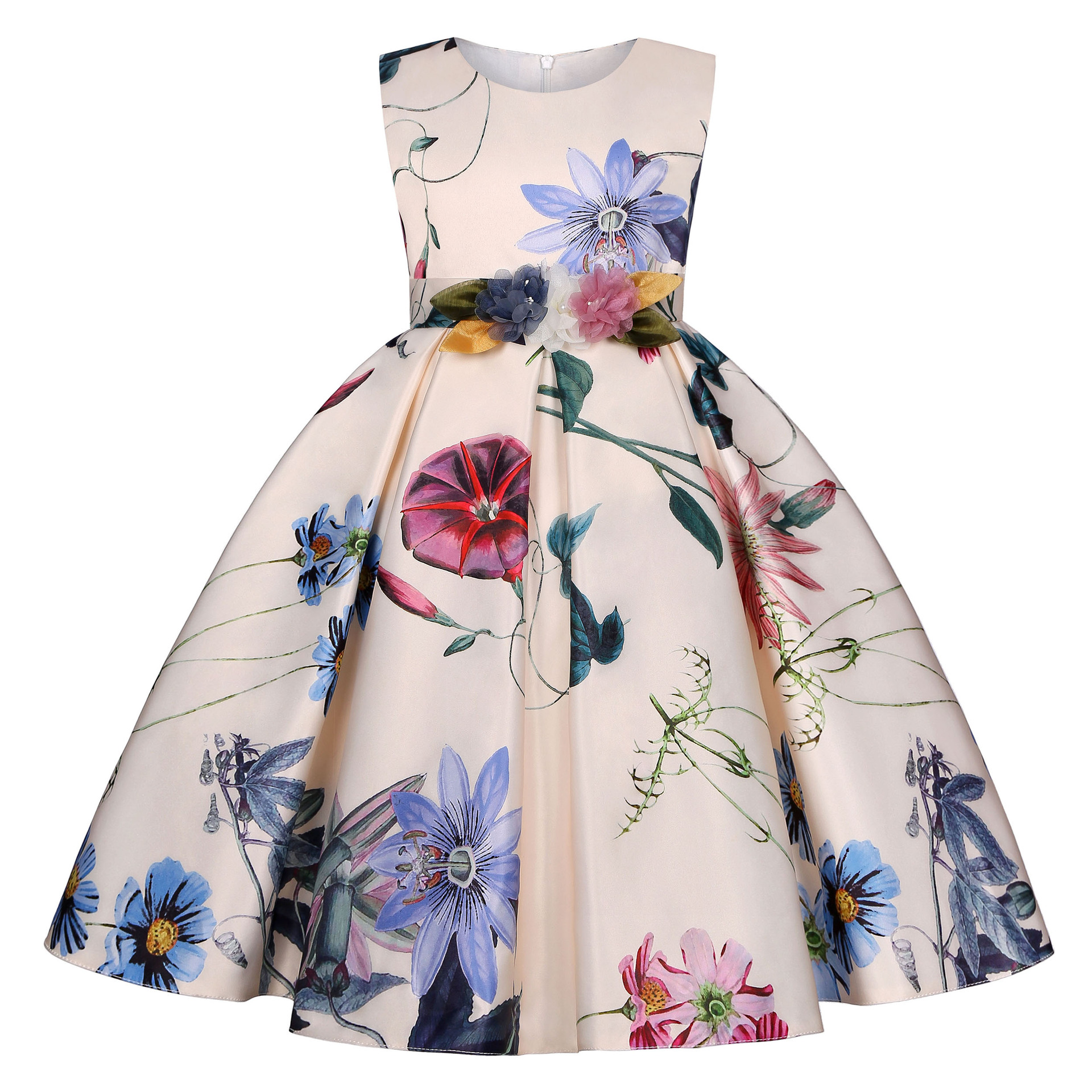 Children's New Flower Retro Print Princess Dress Girls' Holiday Evening Dress Dress