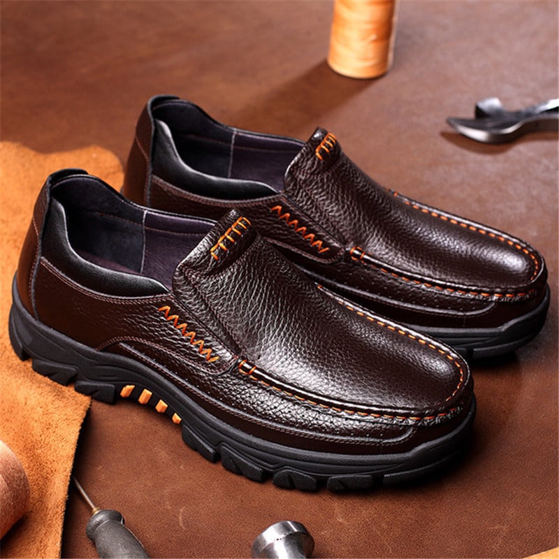 2025 Newly Men's Genuine Leather Shoes Size 38-46 Head Leather Soft Anti-slip Driving Shoes Man Spring Business Dress Shoes