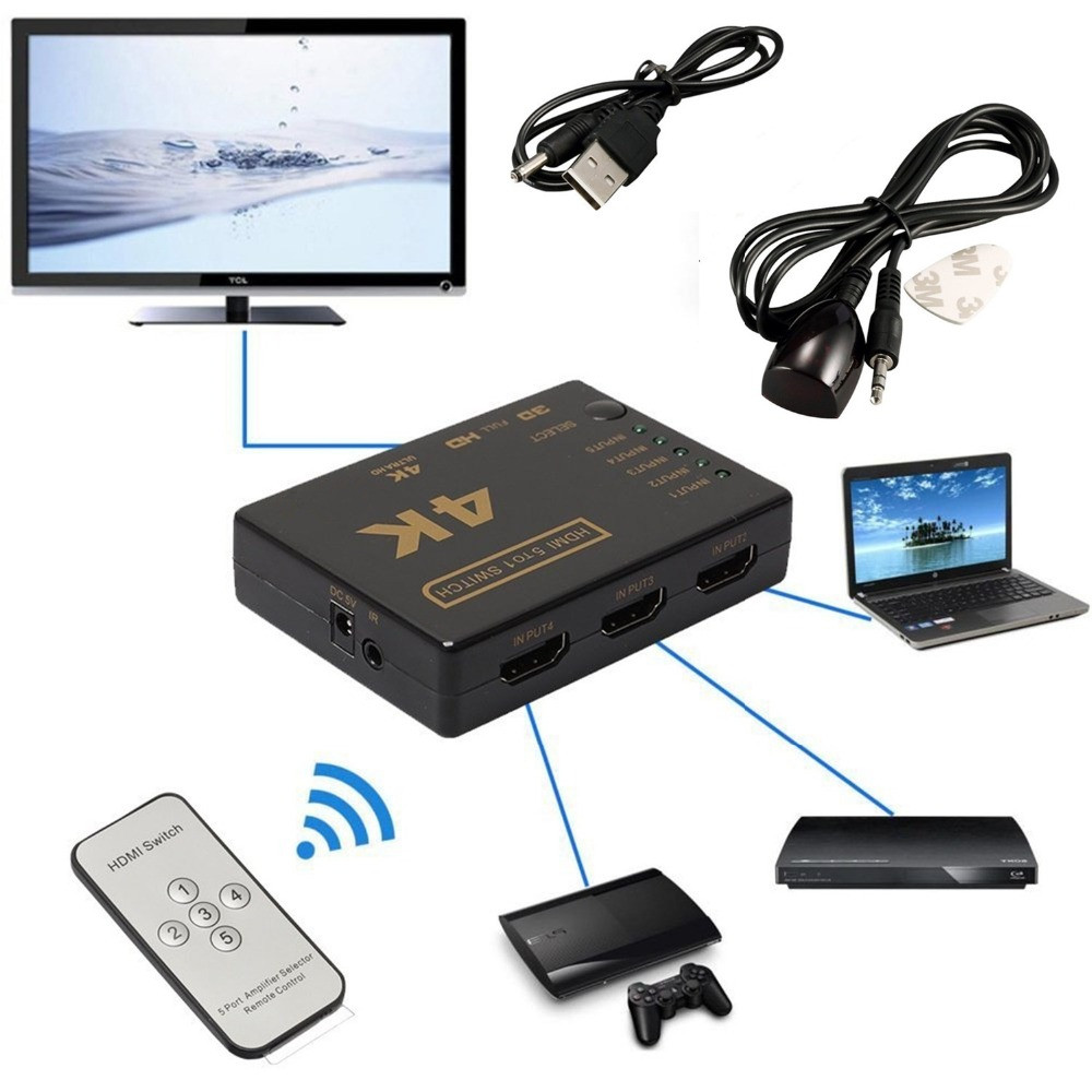 HDMI-compatible Switcher 4K HD1080P 3 5 Port HD Switch Selector Splitter With Hub IR Remote Controller For HDTV DVD TV BOX Z2