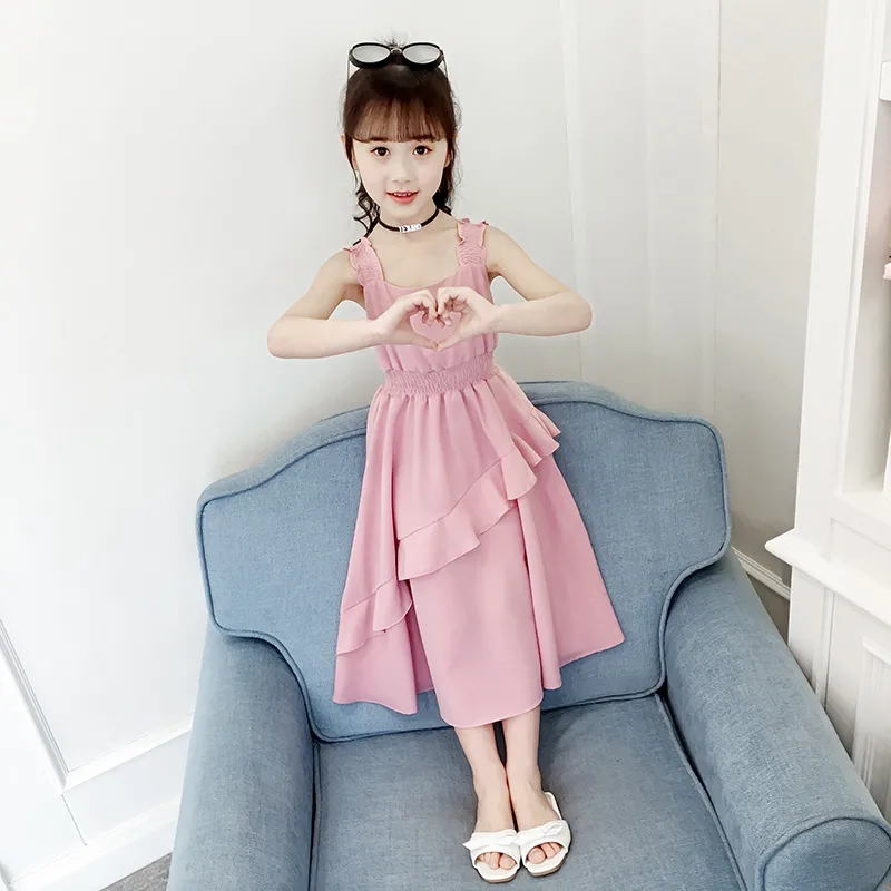 Girls' chiffon dress summer dress new style children's Slip dress princess skirt medium large children's solid long skirt