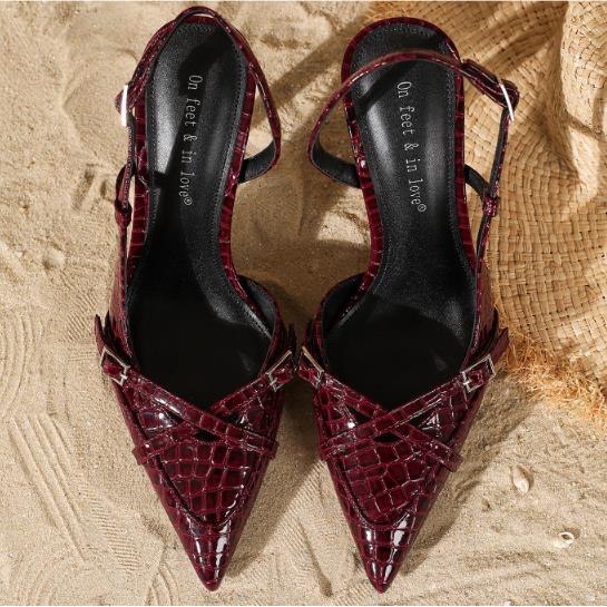 1Pair Sharp pointed shallow mouth slim high-heeled sandals, fashionable and simple toe cap cross strap women's single shoes