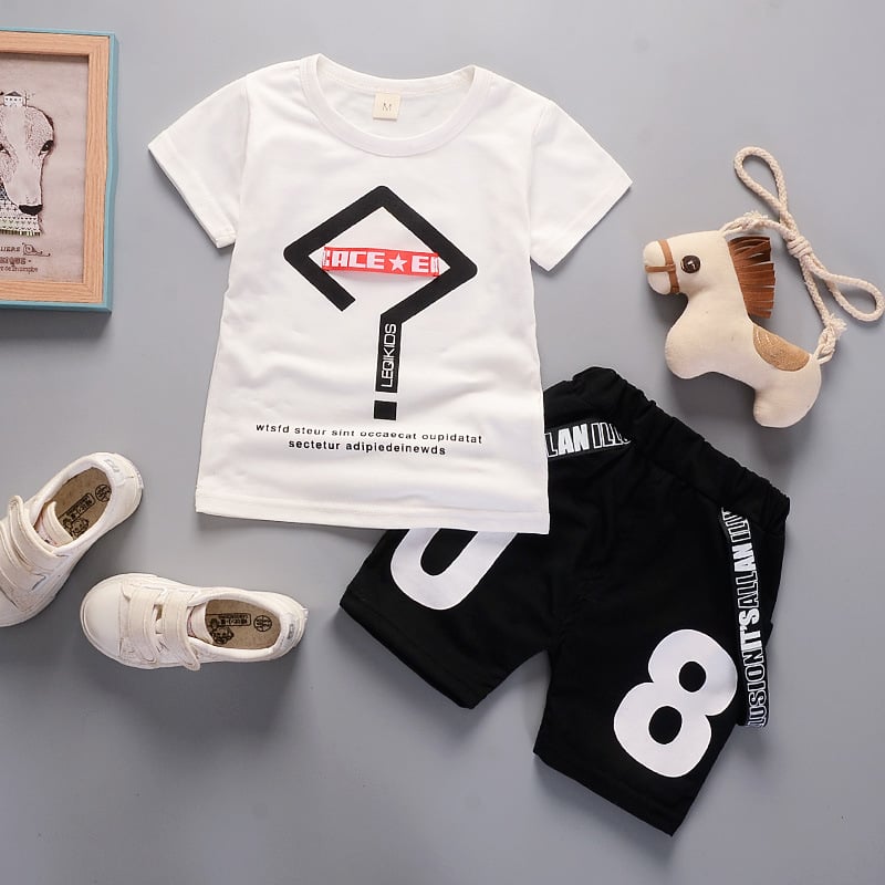 Children's clothing summer new cool boys two pieces set kids baby hipster question mark T-shirt pants cotton suit