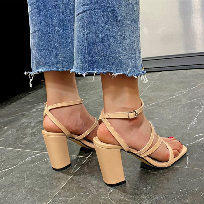 New high heels women large size sandals women thick heel square toe women's shoes