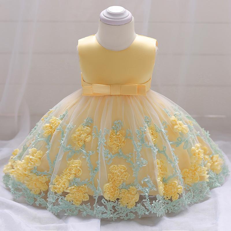 New Girls' and Children's Clothing Children's Wedding Dress Baby's First Year Dress Decal Mesh Fluffy Skirt
