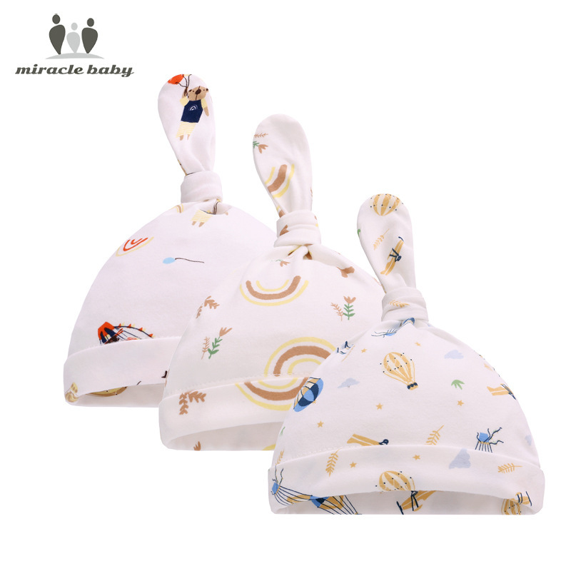Newborn baby 0-1 year old fetal cap baby cap male and female baby pointed cap newborn hat 3pcs