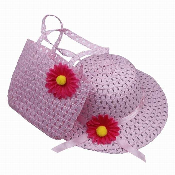 9color Sunflower Summer Sun Hat Girls Kids child Beach Hats Bags Floral Flower Straw Hats Caps + Tote Handbag Suit for 1-6 Years