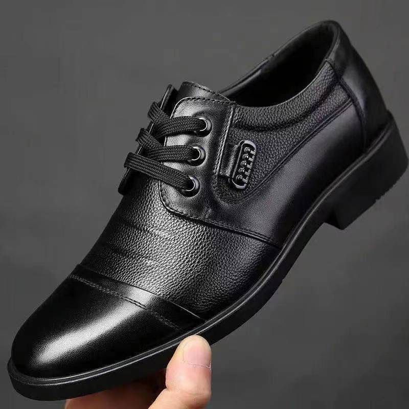 Men's casual leather shoes 38-48 large size lace-up lychee leather shoes men's soft shoes