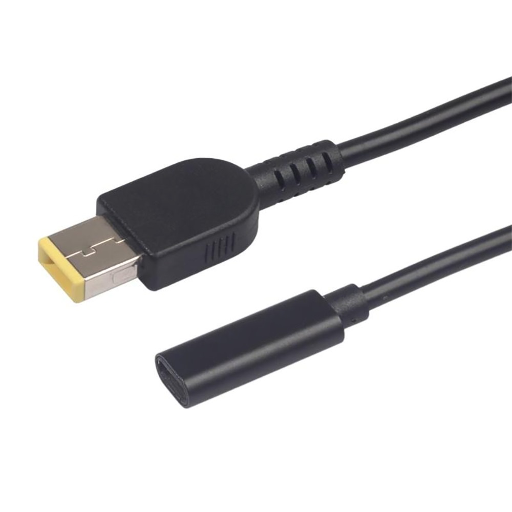 Type-C Female to Square 20V DC Male PD Power Charger Connector Cable 16cm 3A 65W for Lenovo Thinkpad USB 3.1 Adapter Black