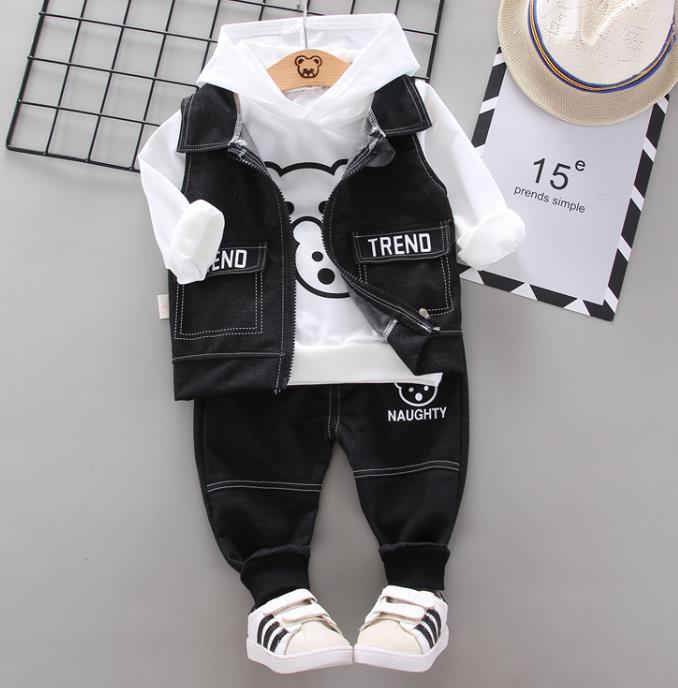 Children's Suits Fashionable Boys' Hooded Sweater Suit Autumn Korean Version Children's Long-sleeved Three-piece Suit