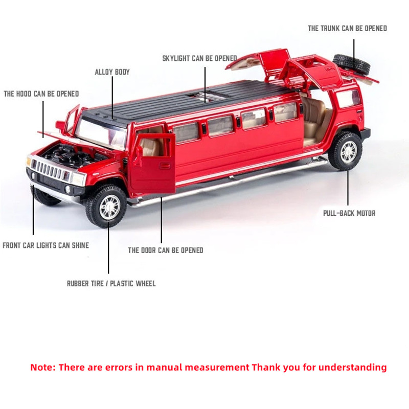 High Simulation 1:32 Alloy Hummer Limousine Metal Diecast Car Model Vehicles Pull Back Flashing Musical Kids Toy