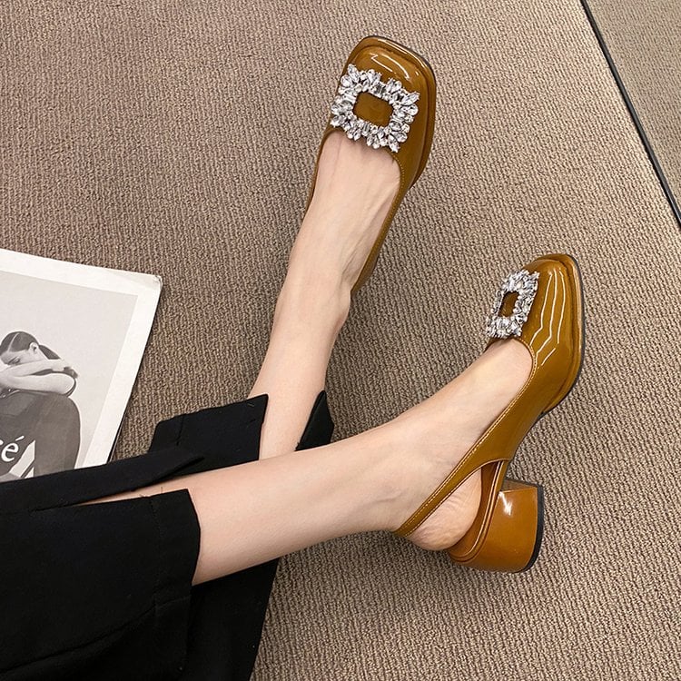 Women's Retro Chunky Heel Sandals StylishRhinestone Decor Buckle Strap Shoes Women'sFashion Slingback Shoes