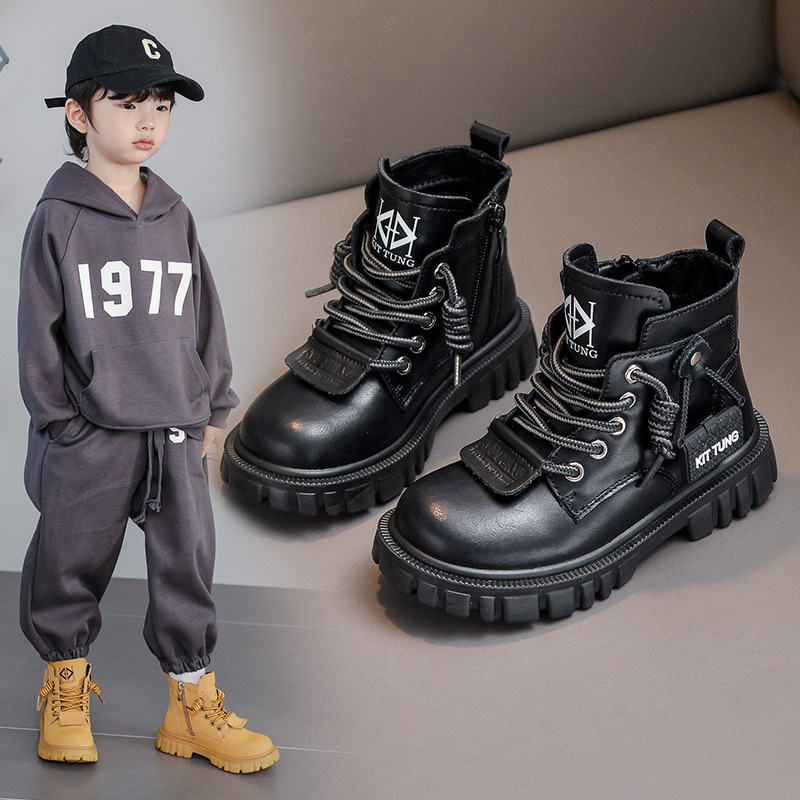 Autumn & Winter Genuine Leather Boys Snow Boots Fashion Soft Sole Non-Slip Children Shoes Sports Casual Size 26-37