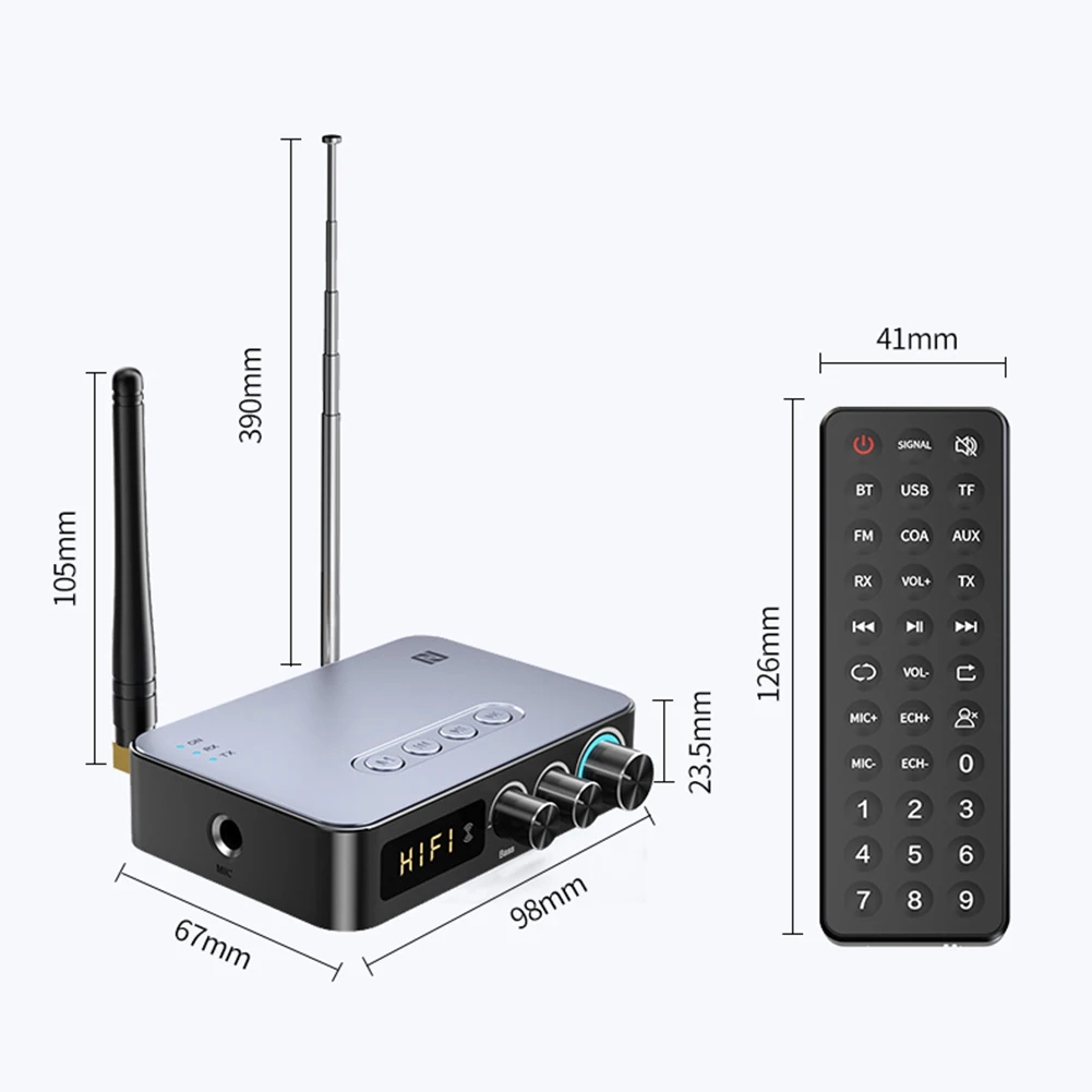 M9Pro Bluetooth Audio Receiver Transmitter Wireless Audio Adapter NFC/AUX/2RCA/USB/TF/FM/6.5mm Mic for TV Amplifier Projector