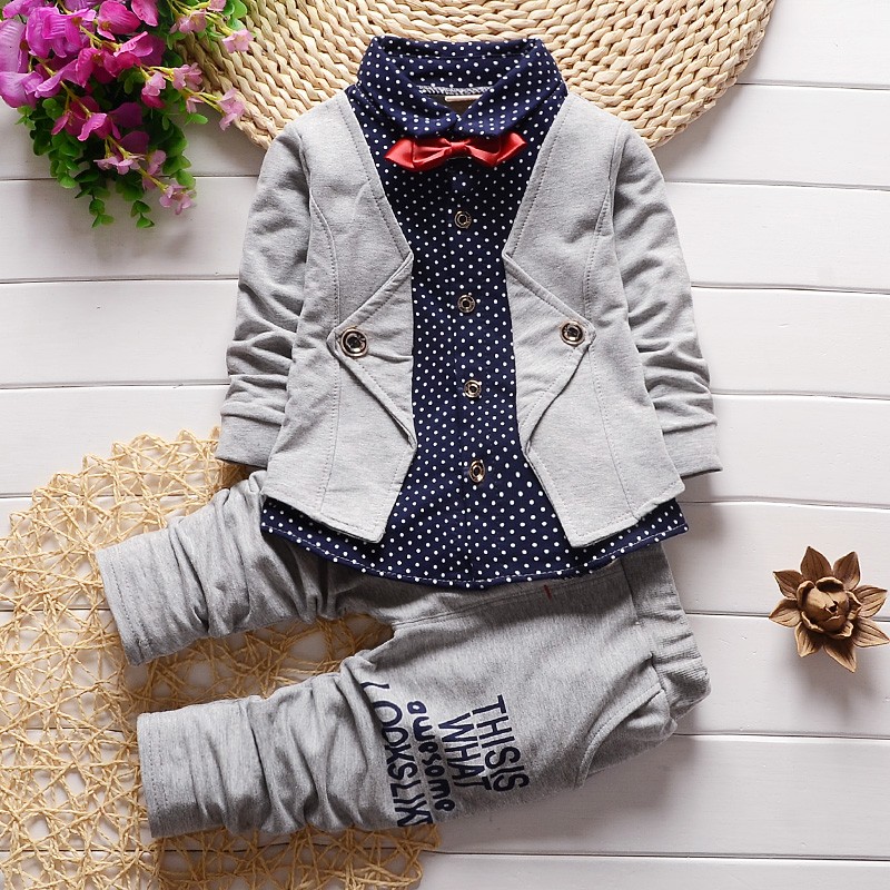 BibiCola Spring autumn children clothing set 2016 new fashion baby boys shirt fake clothes sport suit kids boys outfits suit
