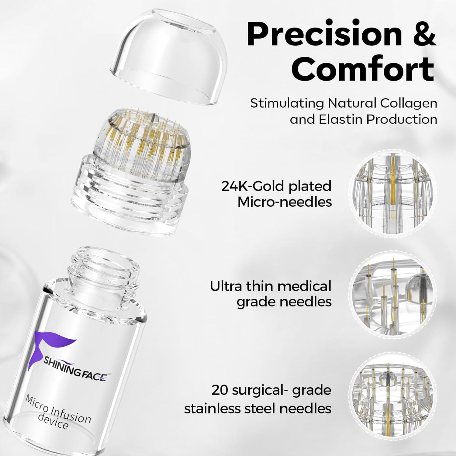 Micro Infusion System for Face & Neck-Micro Infusion Kit to Leave Skin Firmer & Smoother-0.25mm Facial Stamp with Collagen & Hyaluronic Acid Serum for