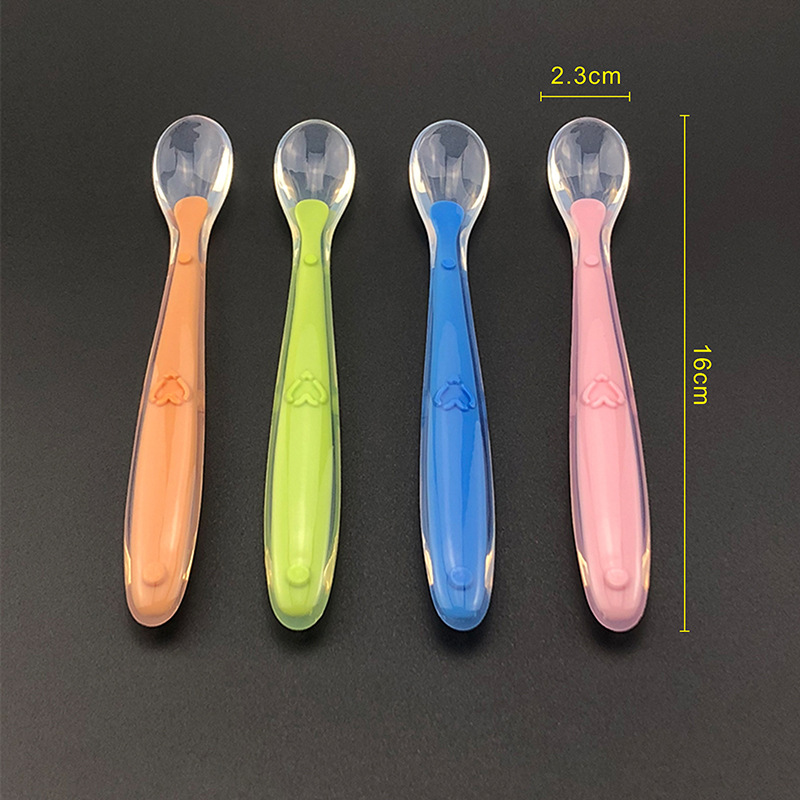 New Baby Soft Silicone Spoon Candy Color Temperature Sensing Spoon Children Food Baby Feeding Tools Baby Spoon