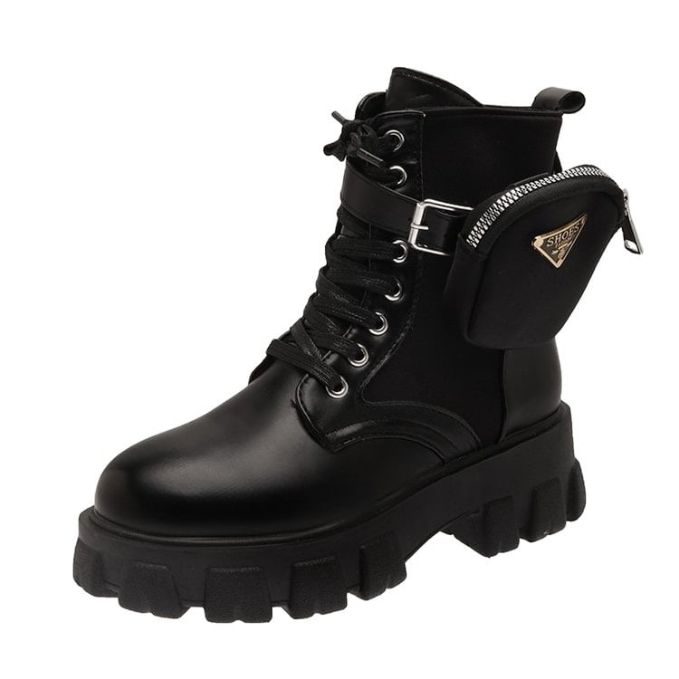 new thick-soled Martin boots female leather wallet belt buckle strap short boots British style elastic women's boots