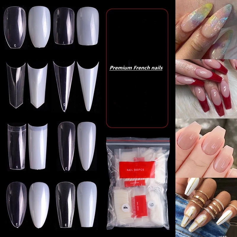 500Pcs Artificial Transparent Natural False Nails French Style Half Cover Manicure Tips Nail Art Patch Fashion Acrylic Nail Art