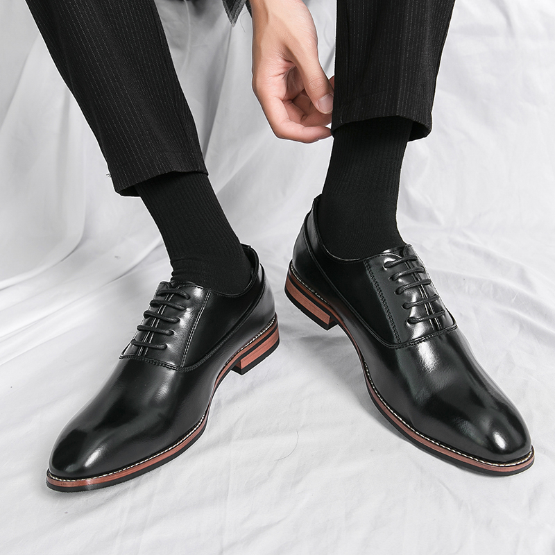 Men Fashion Oxford Shoes Party lace-up Wedding Shoes Classic Business Formal Pointed Leather Shoes Man Boss Social Office Shoes