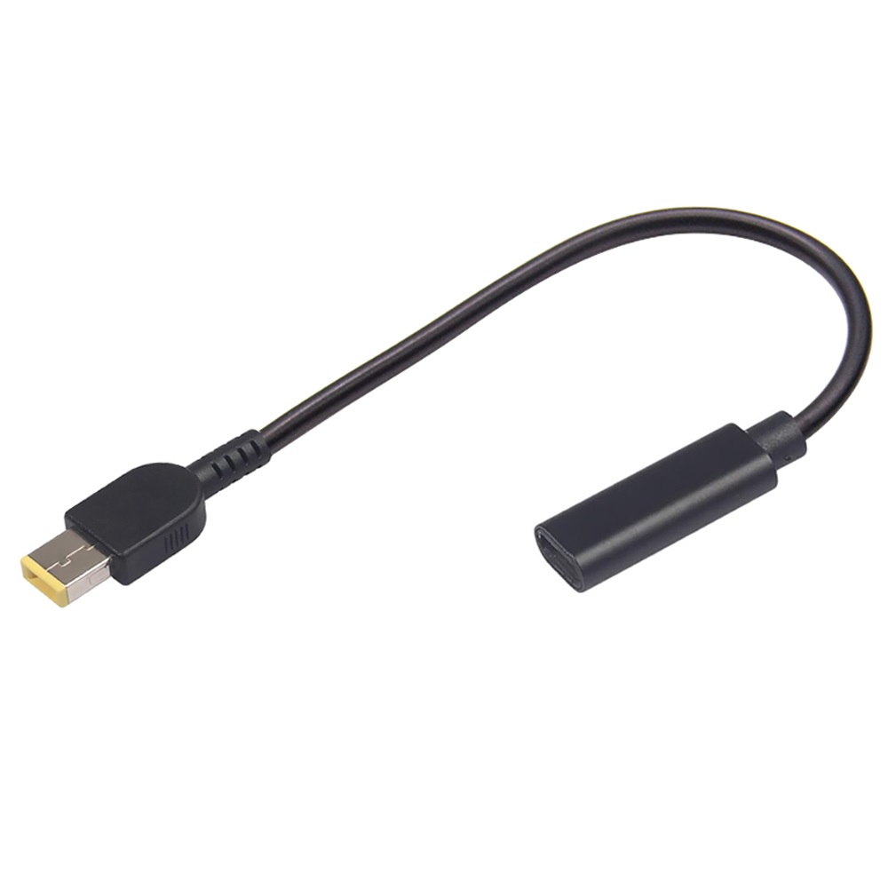 Type-C Female to Square 20V DC Male PD Power Charger Connector Cable 16cm 3A 65W for Lenovo Thinkpad USB 3.1 Adapter Black