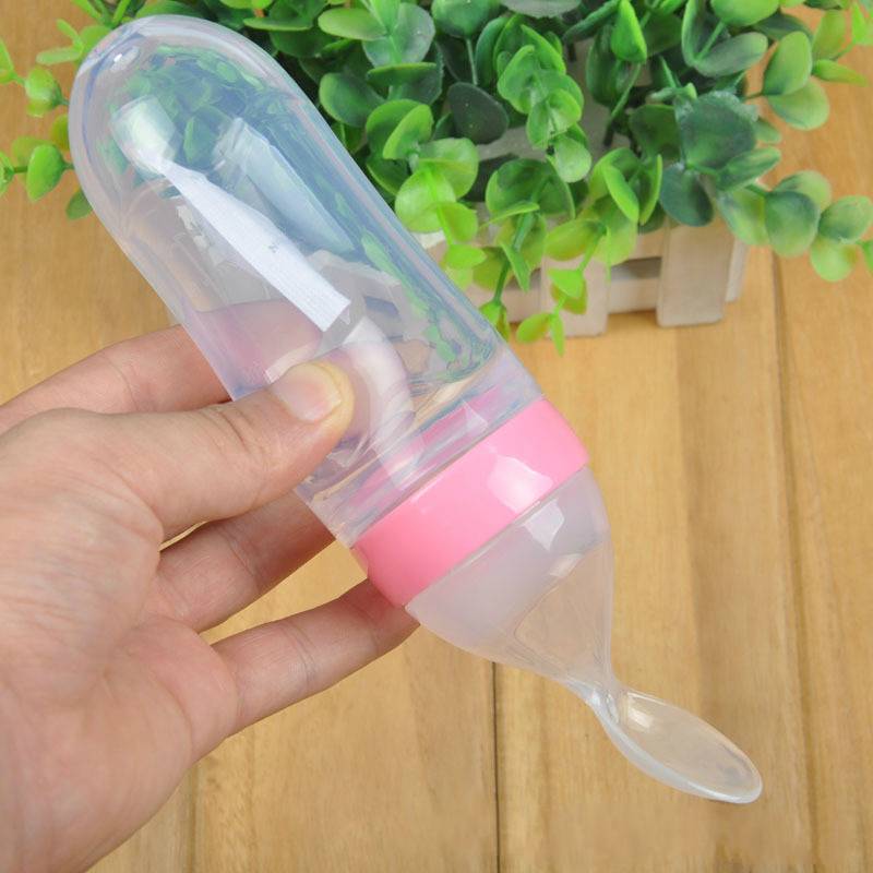 90ml Silicone Baby Feeding Bottle With Spoon Food Supplement Rice Cereal Bottle Baby Squeeze Spoon Silica Gel Spoon
