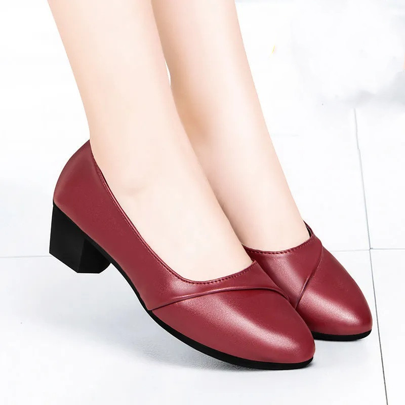 New Soft Sole Thick Heel Comfortable Anti Slip Round Head Work Shoes For Women