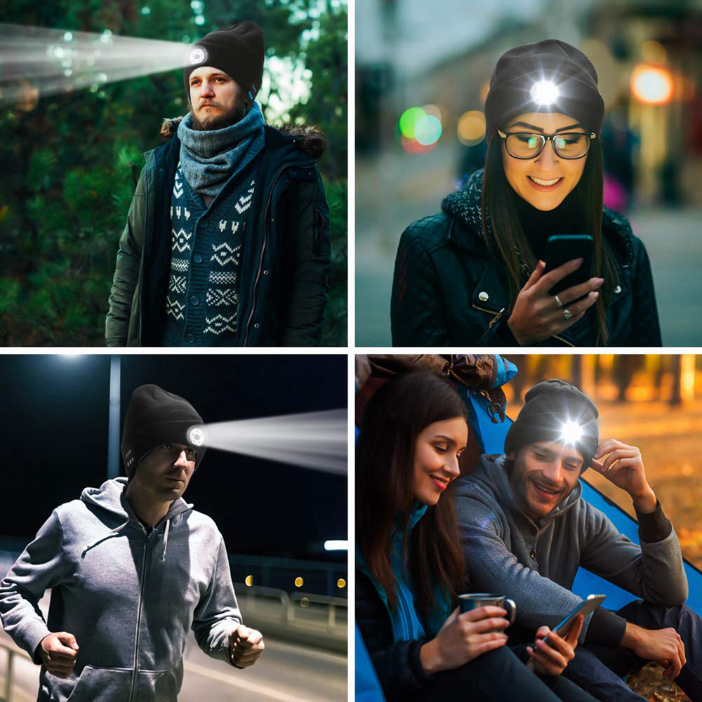 Bluetooth Earphone Music Hat Winter Wireless Headphone Cap Headset Mic Outdoor Cycling Hiking LED Light Knitted Hat Speaker Mic