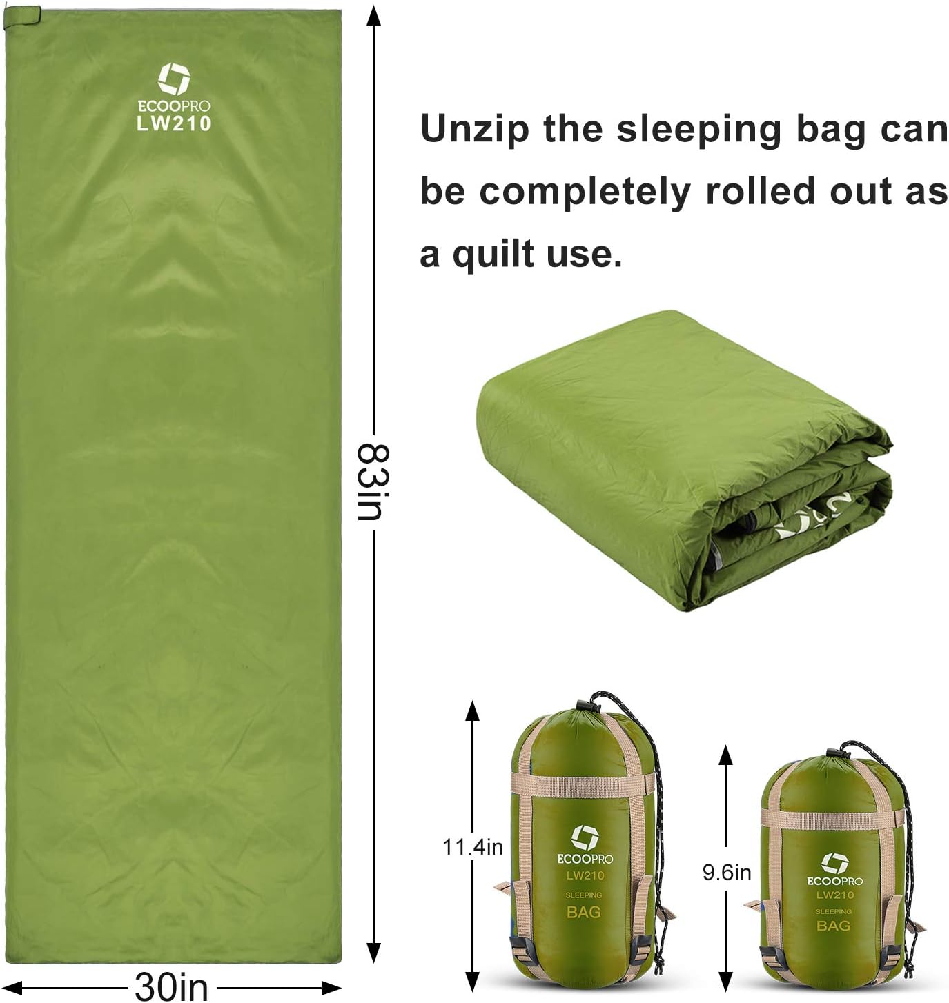 ECOOPRO Warm Weather Sleeping Bag - Portable, Waterproof, Compact Lightweight, Comfort with Compression Sack - Great for Outdoor Camping, Backpacking