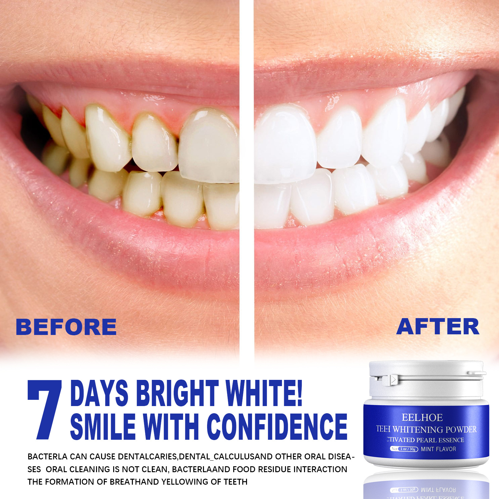 EELHOE Teeth Whitening Powder Remove Plaque Stains Toothpaste Dental Tools White Teeth Cleaning Oral Hygiene Toothbrush Gel 30g