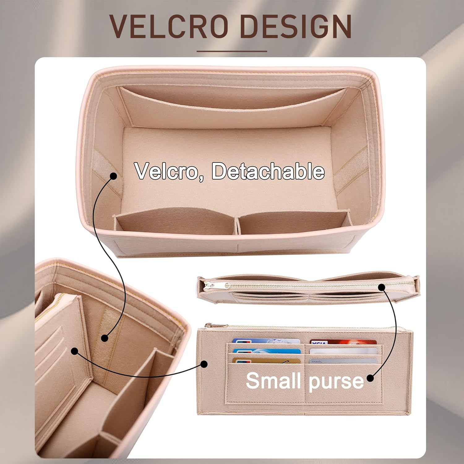Doxo Purse Organizer Insert for Handbags & Base Shaper 2pc Set with Zipper, Felt Bag Organizer for Tote, Purse Organizer for LV Speedy 25/30/35 Neverf