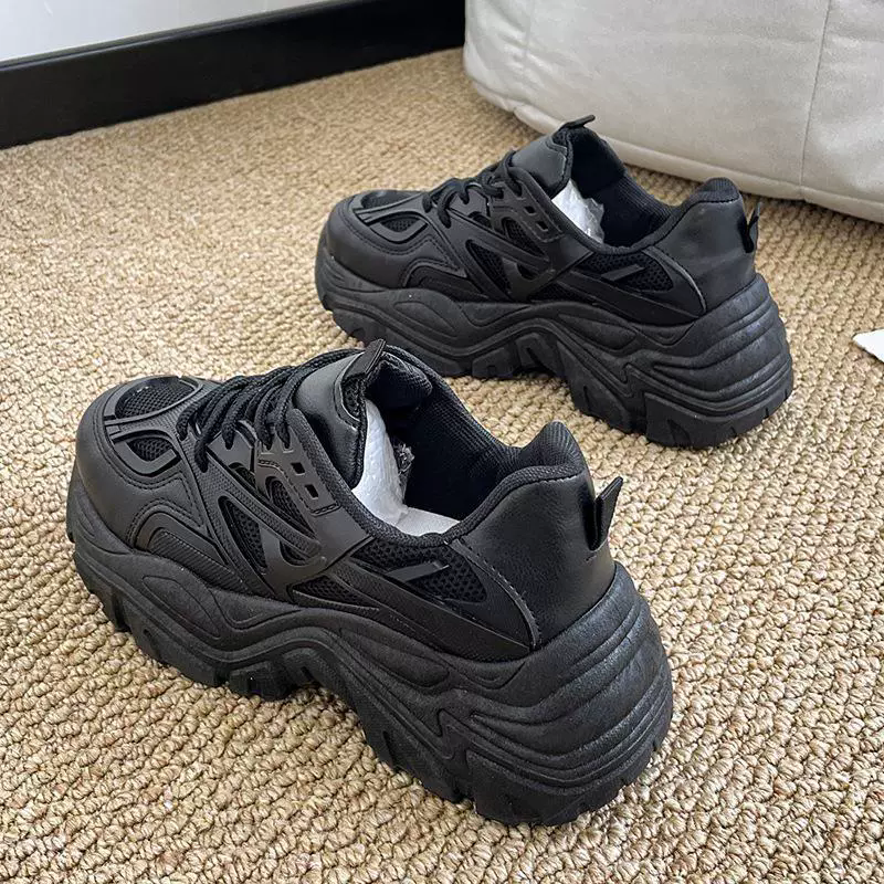 Platform Dad Shoes 2025 Summer Thick Sole Breathable Sport Super High Heel Leg Slimming White Sneakers Women Shoes
