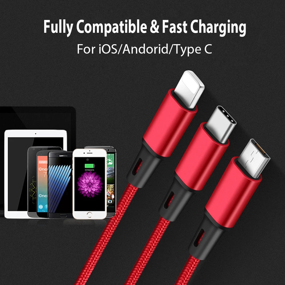 Baseus USB Cable For iphone X 8 7 Plus 6 Charging Cable 3 in 1 2 in 1 Data Cable For Type-c Micro Android Mobile Phone Cables