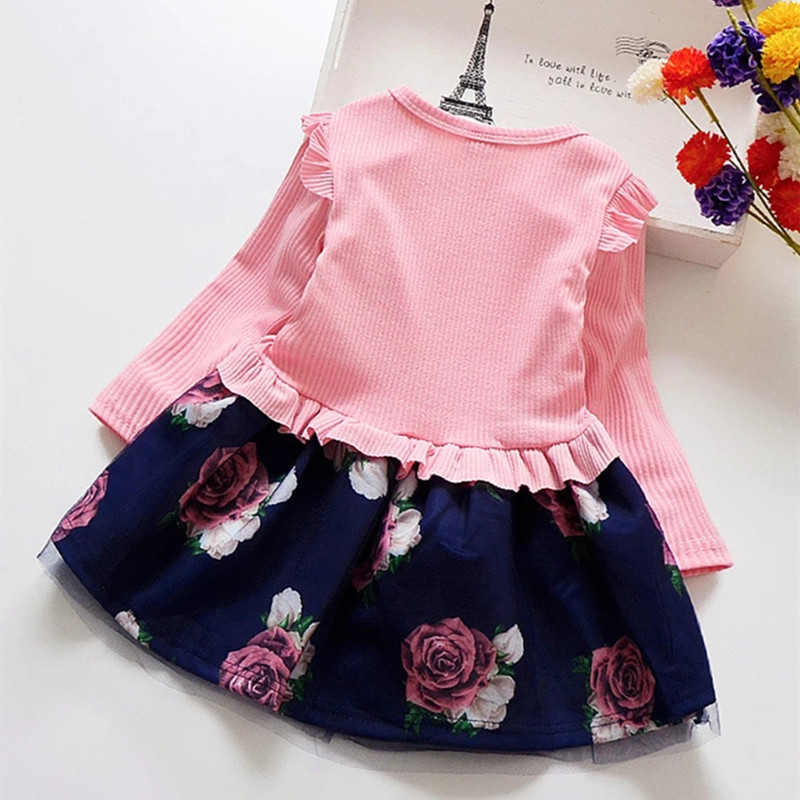 Baby Girls Dress Autumn Cute Bow Print Newborn Dress Long sleeved Princess Dresses for Girl Toddler Kids Dress 2-7Y