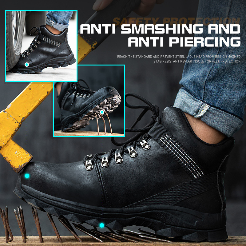 Men High-Top labor Boots Safety Work Shoes Steel Toe Cap Puncture-Proof Anti-smash Indestructible wear-resistant Protect Shoes