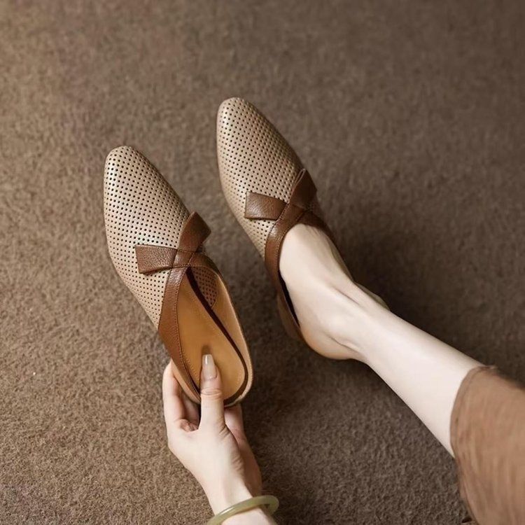 Flat half slippers women's summer new pointed leather women's Office wedding shoes fashion Baotou shoes