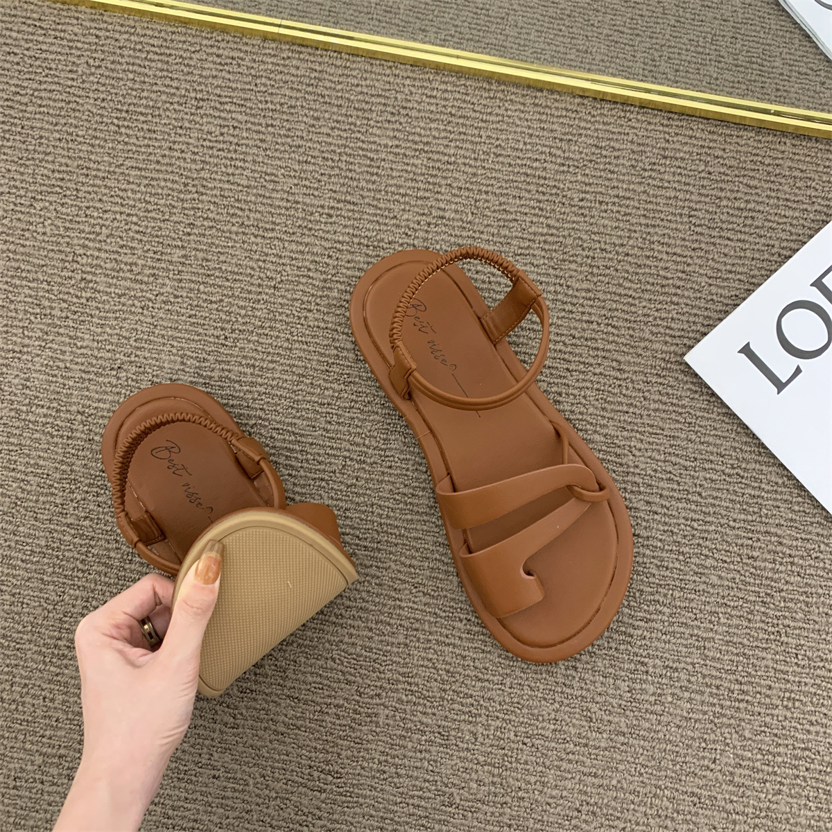 Outer wear flat-bottom sandals women's summer new fairy style soft bottom Roman casual sandals