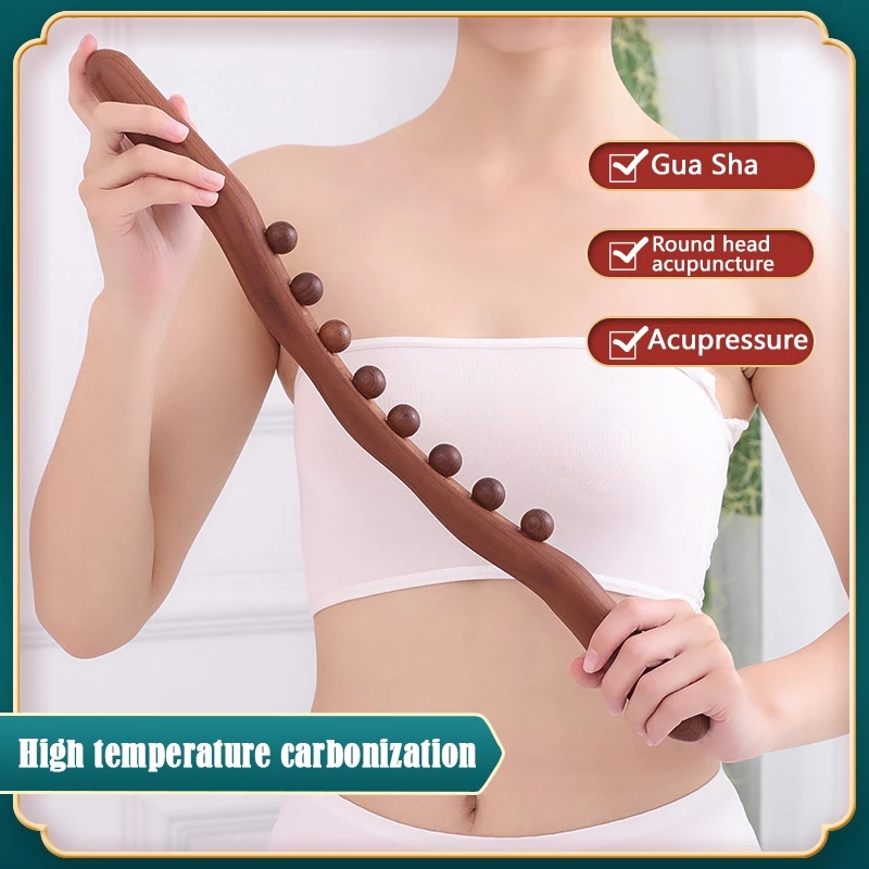 Massager for Body Natural Carbonized Wood Scraping Massage Stick Back Massager SPA Therapy Tool Point Treatment Guasha Relax