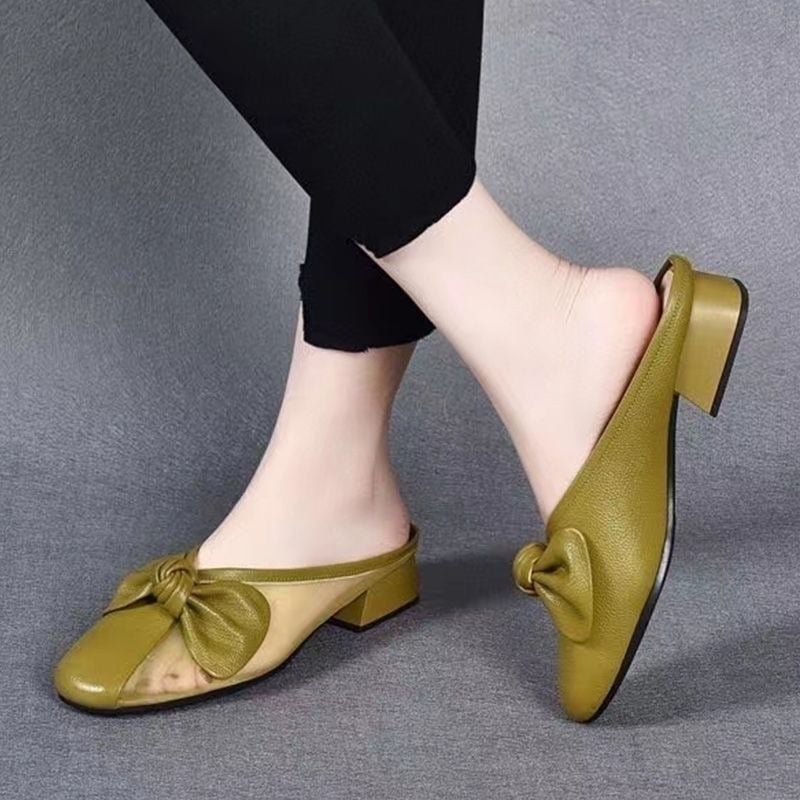 Women's Slippers Summer Sandals Bow Mesh BreathabLow-Heeled Anti-slip Femme Sandals