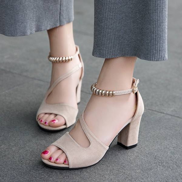 Women Shoe Sexy Fish Mouth Gollow Roman Sandals Thick With Beaded High heels women sandals