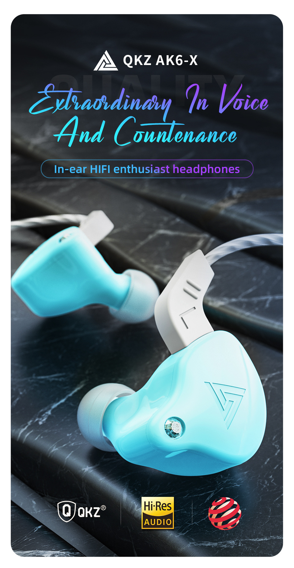QKZ AK6-X Earphones Genuine Headsets Dual Driver With Mic Gaming Headset Sports Heavy Bass Earphones 3.5mm Wired Earbuds