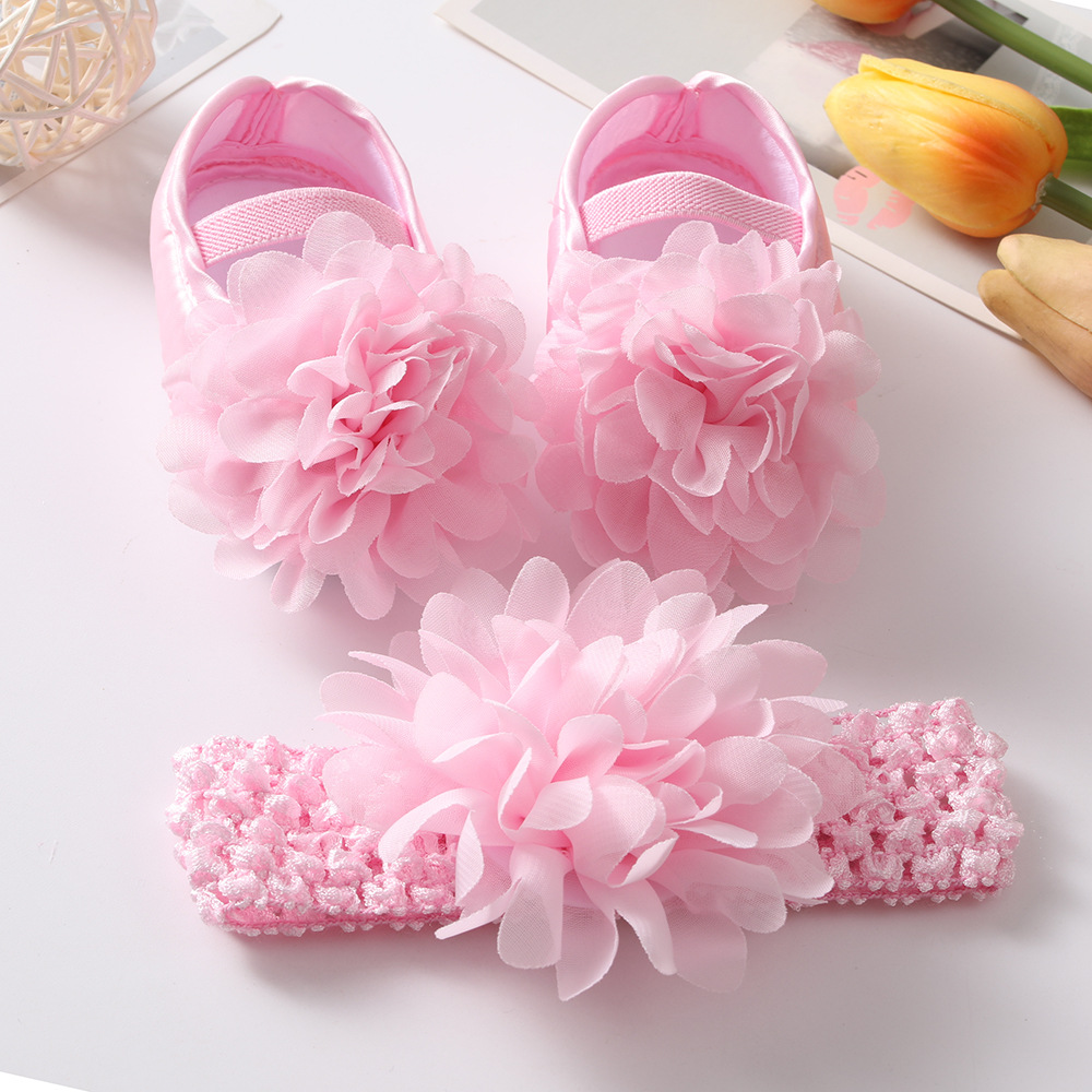 Summer new baby shoes headband suit flowers cute princess shoes 0-3-6-9-12 months baby shoes soft bottom non-slip princess shoes